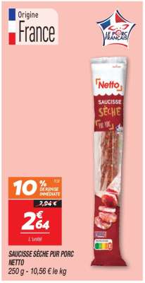 SAUCISSE SÈCHE PUR PORC NETTO
