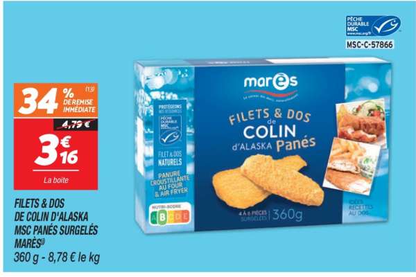 FILETS & DOS DE COLIN D'ALASKA MSC PANÉS SURGELÉS MAREE