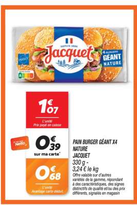 PAIN BURGER GÉANT X4 NATURE