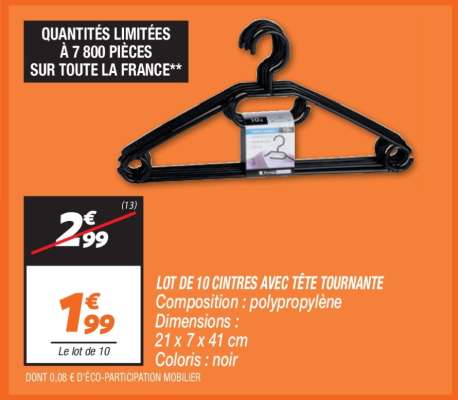 LOT DE 10 CINTRES AVEC TÊTE TOURNANTE