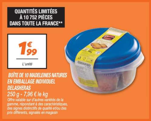 BOÎTE DE 10 MADELEINES NATURES EN EMBALLAGE INDIVIDUEL DELASHERAS