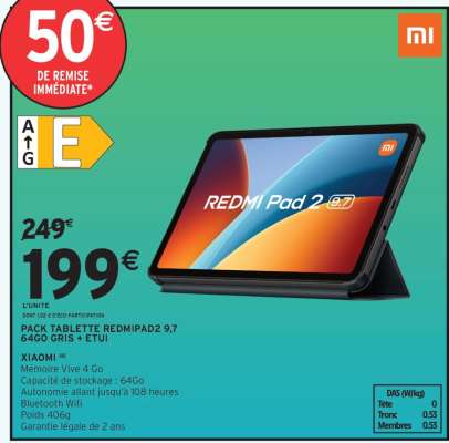 PACK TABLETTE REDMIPAD2 9,7 64GO GRIS + ETUI