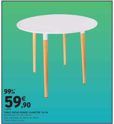 TABLE REPAS RONDE DIAMÈTRE 76 CM
