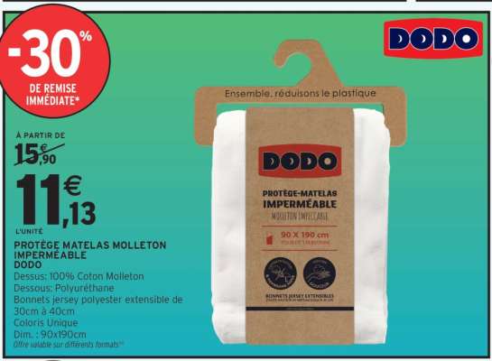 PROTÈGE MATELAS MOLLETON IMPERMÉABLE DODO