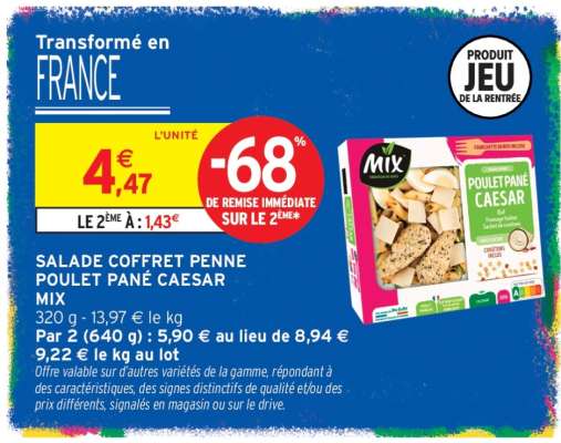 SALADE COFFRET PENNE POULET PANÉ CAESAR MIX