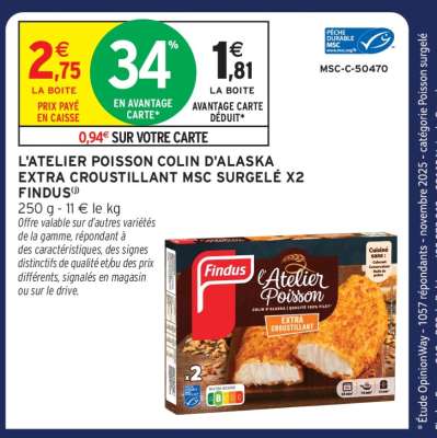 L'ATELIER POISSON COLIN D'ALASKA EXTRA CROUSTILLANT MSC SURGELÉ X2 FINDUS