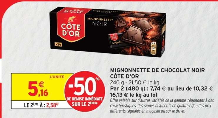 MIGNONNETTE DE CHOCOLAT NOIR CÔTE D'OR