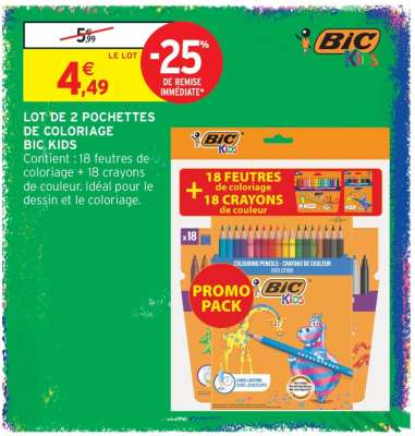 LOT DE 2 POCHETTES DE COLORIAGE BIC KIDS