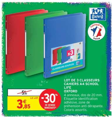LOT DE 3 CLASSEURS CAHIERS A4 SCHOOL LIFE OXFORD
