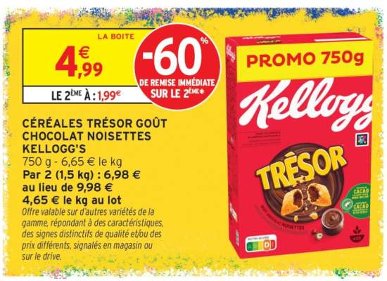 CÉRÉALES TRÉSOR GOÛT CHOCOLAT NOISETTES KELLOGG'S