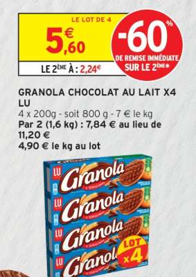 GRANOLA CHOCOLAT AU LAIT X4 LU