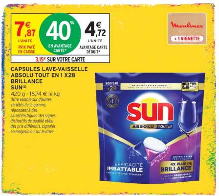 CAPSULES LAVE-VAISSELLE ABSOLU TOUT EN 1 X28 BRILLANCE SUN