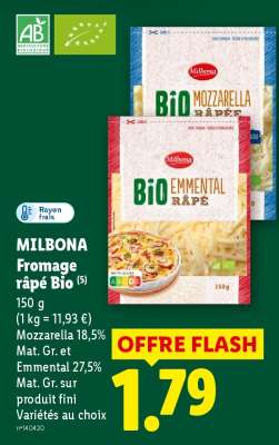 MILBONA Fromage râpé Bio