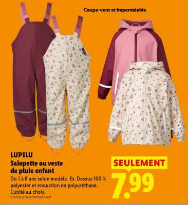 LUPILU Salopette ou veste de pluie enfant
