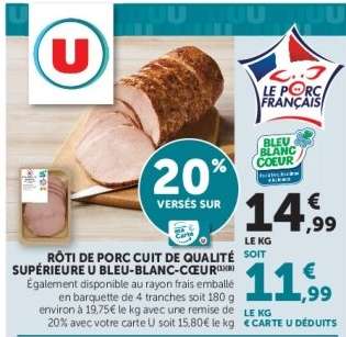 Rôti de porc cuit de qualité supérieure U Bleu-Blanc-Cœur