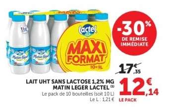 Lait UHT Sans Lactose 1,2% MG Matin Léger Lactel
