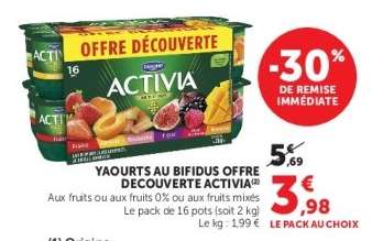 Yaourts au Bifidus Offre Découverte Activia