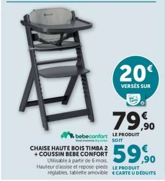Chaise Haute Bois Timba 2 + Coussin Bebe Confort