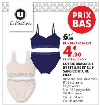 Lot de brassiere bretelles et slip sans couture fille