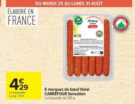 6 merguez de bœuf Halal CARREFOUR Sensation