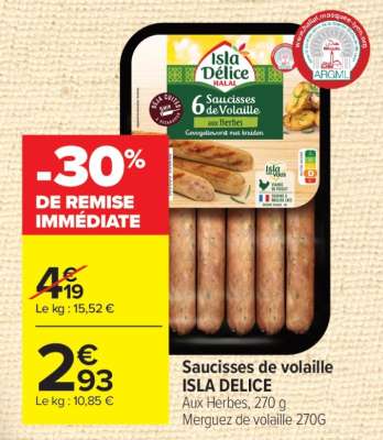 Saucisses de volaille ISLA DELICE