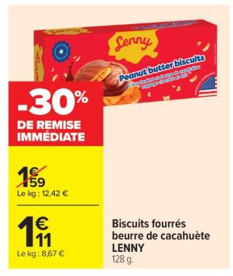 Biscuits fourrés beurre de cacahuète LENNY