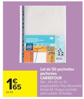 Lot de 50 pochettes perforées CARREFOUR