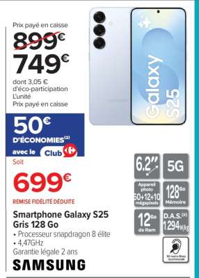Smartphone Galaxy S25 gris 128 Go