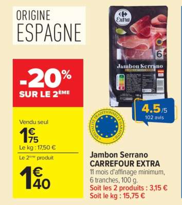 Jambon Serrano CARREFOUR EXTRA