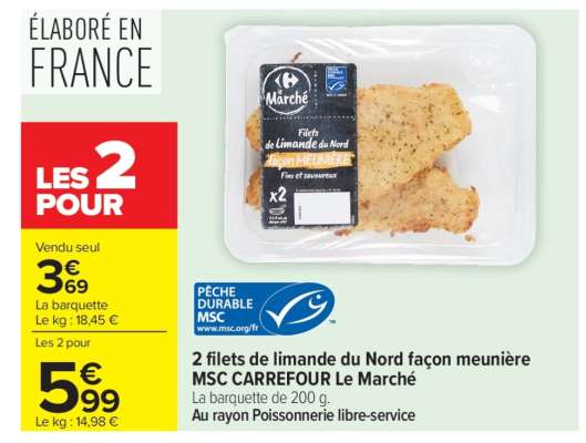 2 Filets de limande du Nord façon meunière MSC CARREFOUR Le Marché