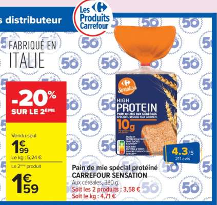 Pain de mie spécial protéiné CARREFOUR SENSATION