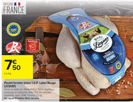 Poulet fermier blanc I.G.P. Label Rouge LICQUES