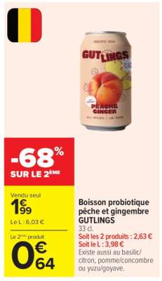 Boisson probiotique pêche et gingembre GUTLINGS