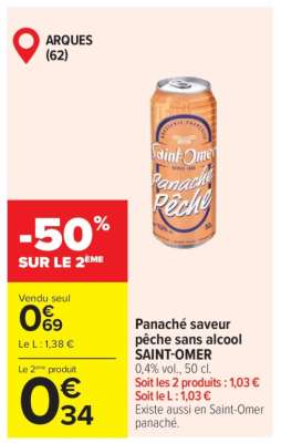 Panaché saveur pêche sans alcool SAINT-OMER