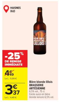 Bière blonde lillois BRASSERIE ARTÉSIENNE