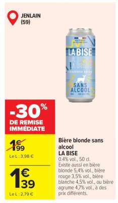 Bière blonde sans alcool LA BISE