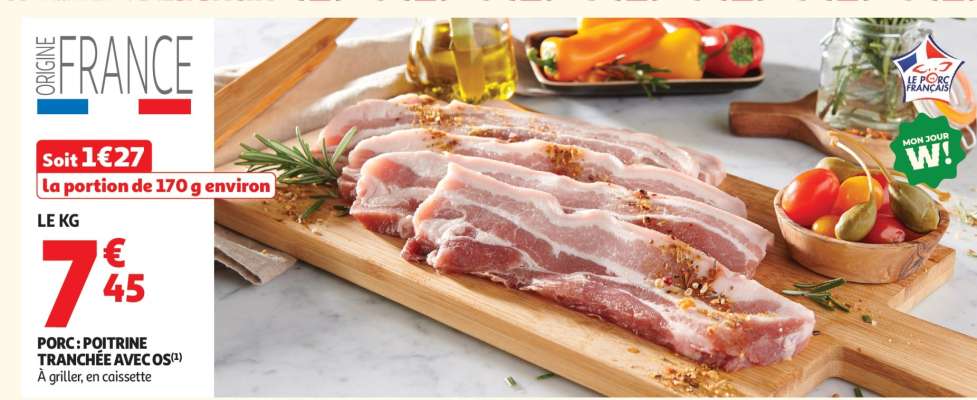 Porc : Poitrine Tranchée Avec Os