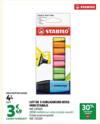 LOT DE 5 SURLIGNEURS BOSS MINI STABILO