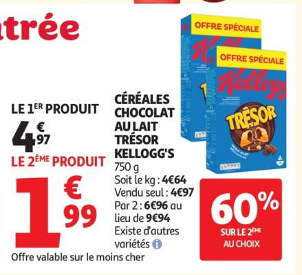 CÉRÉALES CHOCOLAT AU LAIT TRÉSOR KELLOGG'S