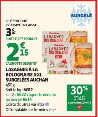 LASAGNES À LA BOLOGNAISE XXL SURGELÉES AUCHAN