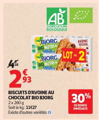 BISCUITS D'AVOINE AU CHOCOLAT BIO BJORG