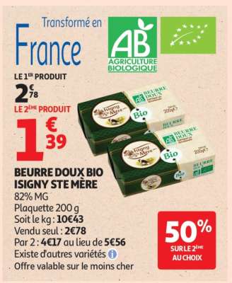 BEURRE DOUX BIO ISIGNY STE MÈRE