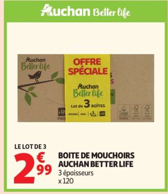 BOITE DE MOUCHOIRS AUCHAN BETTER LIFE