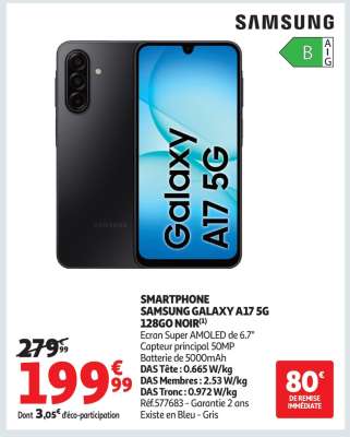 SMARTPHONE SAMSUNG GALAXY A17 5G 128GO NOIR