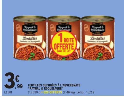 Lentilles cuisinées à l’auvergnate 'Raynal & Roquelaure'