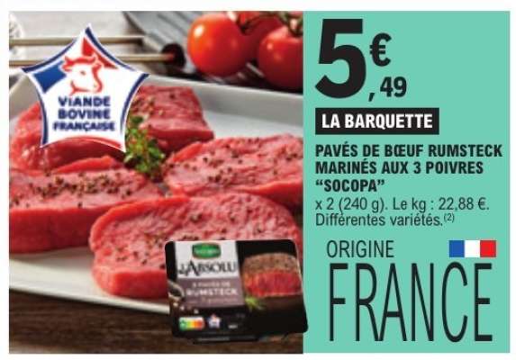 Pavés de bœuf rumsteck marinés aux 3 poivres "Socopa"