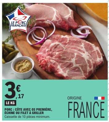 Porc : Côte avec os première, échine ou filet à griller