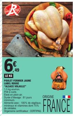 POULET FERMIER JAUNE LABEL ROUGE "ALSACE VOLAILLE"
