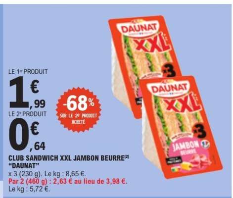 Club Sandwich XXL Jambon Beurre "Daunat"
