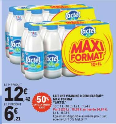 Lait UHT Vitamine D Demi Écrémé Maxi Format Lactel